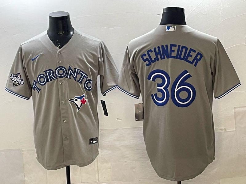 Men 2025 Nike Toronto Blue Jays #36 Schneider Grey Game MLB Jersey 02